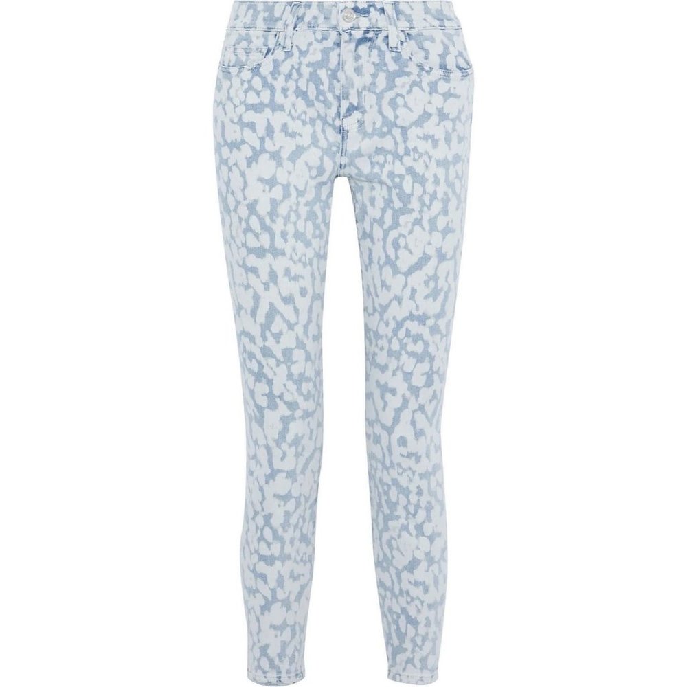 Current/Elliott Mid-Rise Stiletto Crop Skinny Jeans in Inky Leopard, Size 25/0